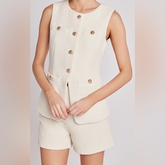Endless Rose Lauren Tweed Buttoned Long Split Top+ Bottoms
